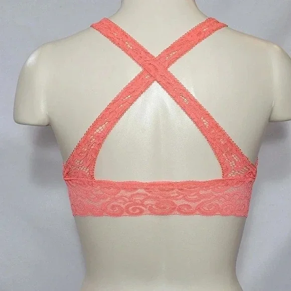 LARGE Xhilaration Wire Free High Neck Crossback Lace Bra Coral NWT‎ - Picture 3 of 6